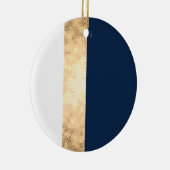 エレガントでフェイクな金ゴールド、濃紺、白のストライブ柄 セラミックオーナメント (右)