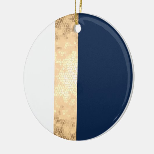 エレガントでフェイクな金ゴールド、濃紺、白のストライブ柄 セラミックオーナメント (左)