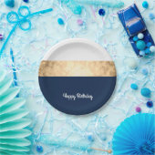 エレガントでフェイクな金ゴールド、濃紺、白のストライブ柄 ペーパープレート (パーティー)