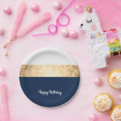 エレガントでフェイクな金ゴールド、濃紺、白のストライブ柄 ペーパープレート (パーティー)