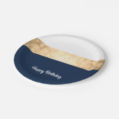 エレガントでフェイクな金ゴールド、濃紺、白のストライブ柄 ペーパープレート (アングル)