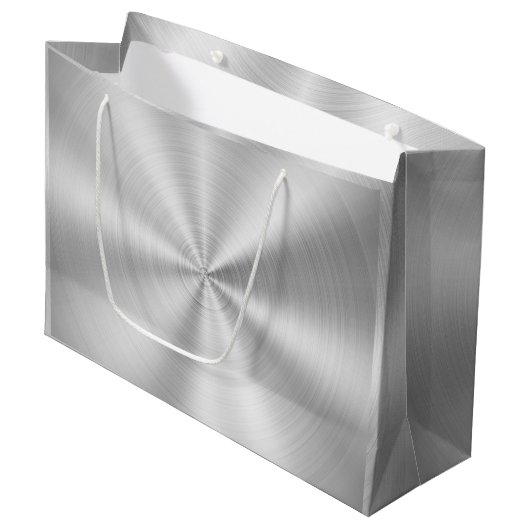 エレガントでフェイクな金属光沢がある銀 ラージペーパーバッグ (正面アングル)