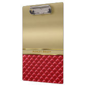 エレガントでフェイクな金属金ゴールドによってキルトにされる赤い革 クリップボード (左)