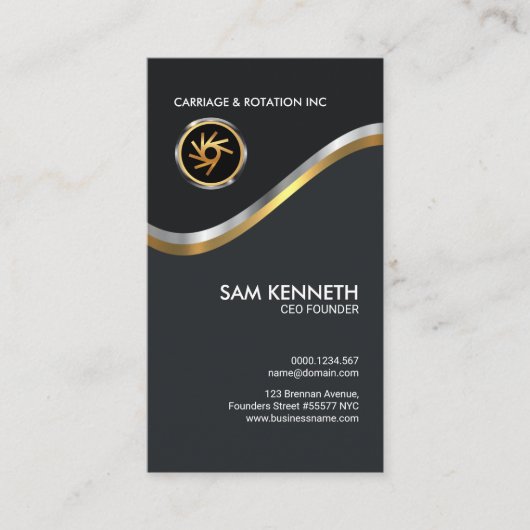エレガントでフェイクな銀製の金ゴールドの波CEOの創設者 名刺 (正面)