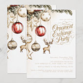 エレガントでフェスティブなオーナメント交換クリスマスパーティ 招待状 (正面/裏面)