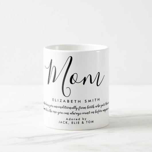 エレガントでフェミニンなスクリプト ママの名言 コーヒーマグカップ (中央)