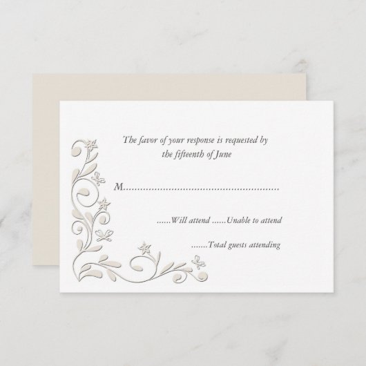 エレガントでフォーマルな結婚式の応答カード 出欠カード (正面/裏面)