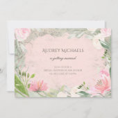 エレガントでフランスのなピンクの花のロマンチックなブライダルシャワー 招待状 (正面)