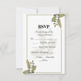 エレガントでミニマリストなグリーンWedding RSVPカード