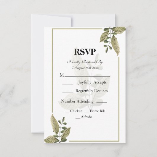 エレガントでミニマリストなグリーンWedding RSVPカード (正面)