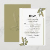 エレガントでミニマリストなグリーンWedding RSVPカード (正面/裏面)