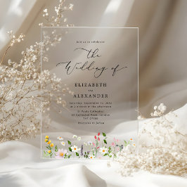 エレガントでミニマリストな野の花 シンプルな結婚式 アクリル招待状