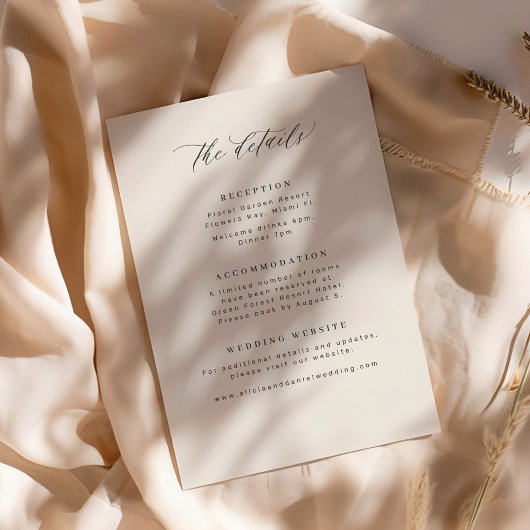 エレガントでミニマリストな黒とアイボリーの結婚式詳細カード エンクロージャーカード
