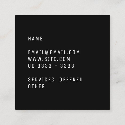 エレガントでミニマルで明白な専門の黒 スクエア名刺 (裏面)