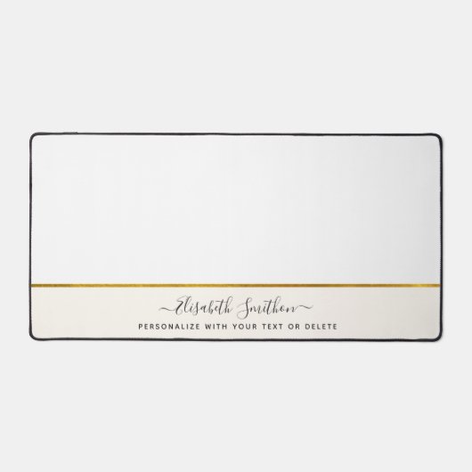 エレガントでミニマルなオフホワイトとゴールドの名前を入れる デスクマット (正面)