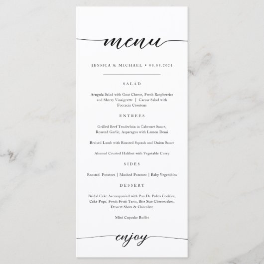 エレガントでミニマルなメニューカー メニュー (正面)