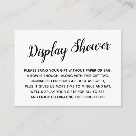 エレガントでミニマルなラッピングなしのブライダルシャワーギフトカード エンクロージャーカード (正面)