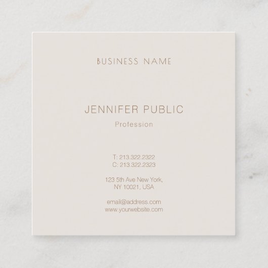 エレガントでミニマルな専門のモダンなテンプレート スクエア名刺 (裏面)