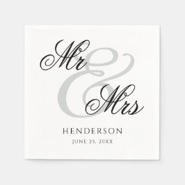 エレガントでミニマルなMr. & Mrs. ウェディングナプキン スタンダードカクテルナプキン