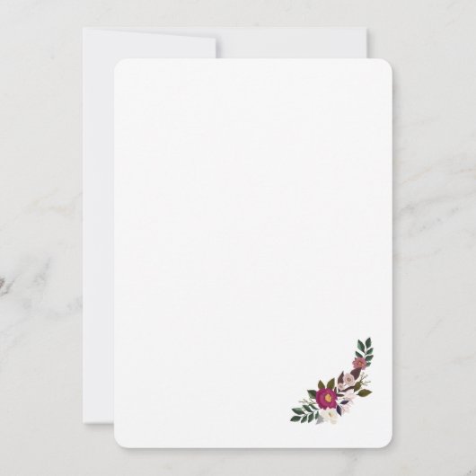 エレガントでムーディーな花の水彩画 バーガンディーウェディング 招待状 (裏面)