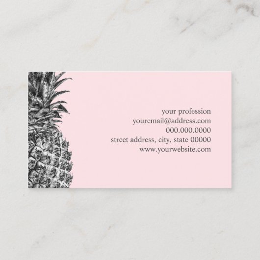 エレガントでモダンでかわいらしい銀製のピンクのパイナップル化粧 名刺 (裏面)