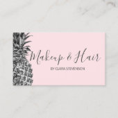 エレガントでモダンでかわいらしい銀製のピンクのパイナップル化粧 名刺 (正面)