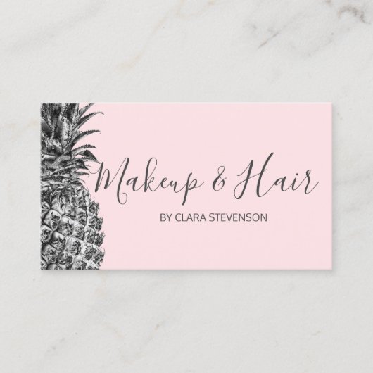 エレガントでモダンでかわいらしい銀製のピンクのパイナップル化粧 名刺 (正面)