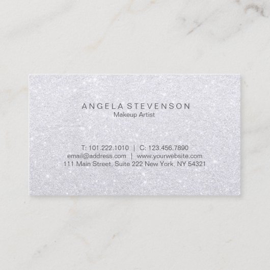 エレガントでモダンでガーリーな銀製のグリッターのメーキャップアーティスト 名刺 (裏面)