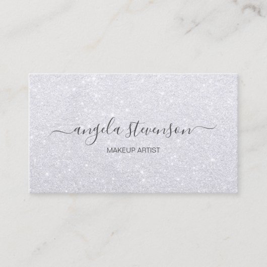 エレガントでモダンでガーリーな銀製のグリッターのメーキャップアーティスト 名刺 (正面)