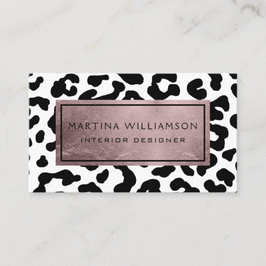 エレガントでモダンでシックなヒョウのプリントのばら色の金ゴールド 名刺 (正面)