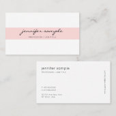 エレガントでモダンでシンプルな筆記体のピンクの白 名刺 (正面/裏面)