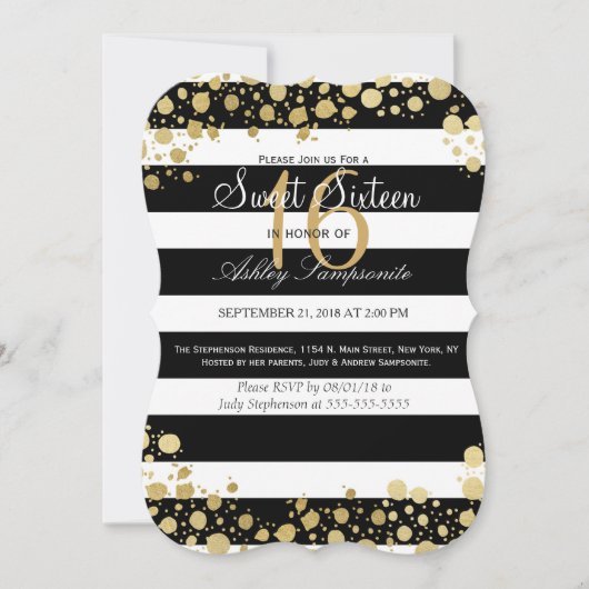 エレガントでモダンでフェイクな金ゴールドの(ばちゃばちゃ)跳ねるは縞で飾り、 招待状 (正面)