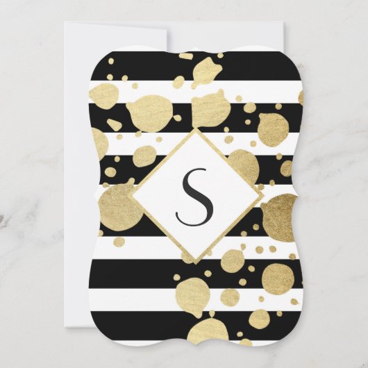 エレガントでモダンでフェイクな金ゴールドの(ばちゃばちゃ)跳ねるは縞で飾り、 招待状 (裏面)