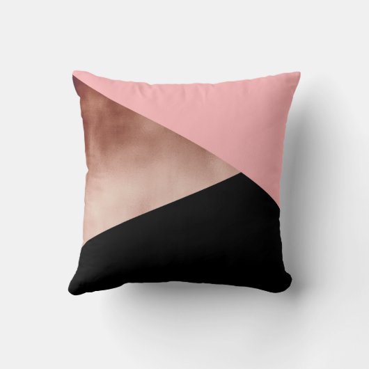 エレガントでモダンで幾何学的なばら色の金ゴールドのピンクの黒 クッション (裏面)