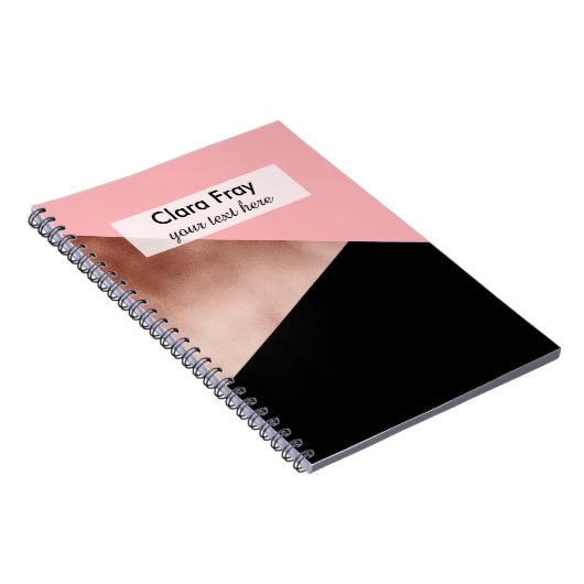 エレガントでモダンで幾何学的なばら色の金ゴールドのピンクの黒 ノートブック (右側)