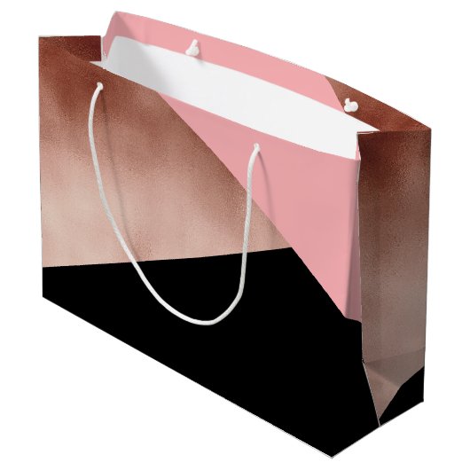 エレガントでモダンで幾何学的なばら色の金ゴールドのピンクの黒 ラージペーパーバッグ