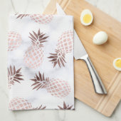 エレガントでモダンで白い大理石のばら色の金ゴールドのパイナップル キッチンタオル (四つ折り)