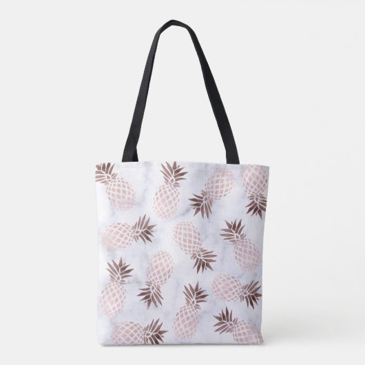 エレガントでモダンで白い大理石のばら色の金ゴールドのパイナップル トートバッグ (裏面)