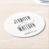 エレガントでモダンで白い結婚披露宴の紙 ラウンドペーパーコースター (アングル)