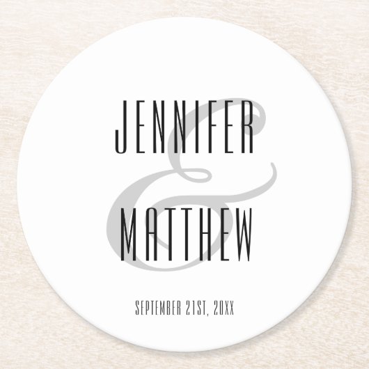 エレガントでモダンで白い結婚披露宴の紙 ラウンドペーパーコースター (正面)