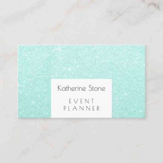 エレガントでモダンで真新しい緑のグリッターのイベント・プランナ 名刺 (正面)