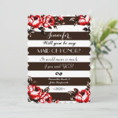 エレガントでモダンで赤い花柄及び黒及び白のストライプ 招待状 (スタンド正面)