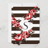 エレガントでモダンで赤い花柄及び黒及び白のストライプ 招待状 (裏面)