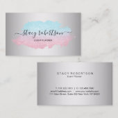 エレガントでモダンで青及びばら色の金ゴールドのグリッターのプランナー 名刺 (正面/裏面)