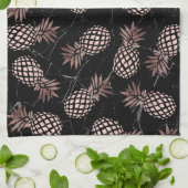 エレガントでモダンで黒い大理石のばら色の金ゴールドのパイナップル キッチンタオル (折り畳み)