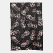 エレガントでモダンで黒い大理石のばら色の金ゴールドのパイナップル キッチンタオル (縦)