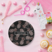 エレガントでモダンで黒い大理石のばら色の金ゴールドのパイナップル ペーパープレート (パーティー)