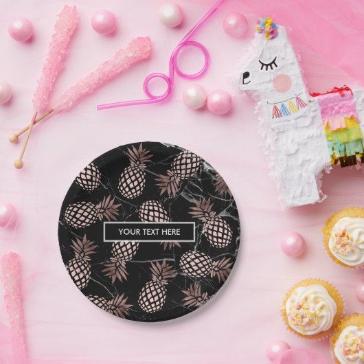 エレガントでモダンで黒い大理石のばら色の金ゴールドのパイナップル ペーパープレート (パーティー)