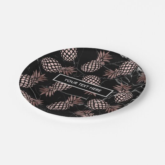 エレガントでモダンで黒い大理石のばら色の金ゴールドのパイナップル ペーパープレート (アングル)