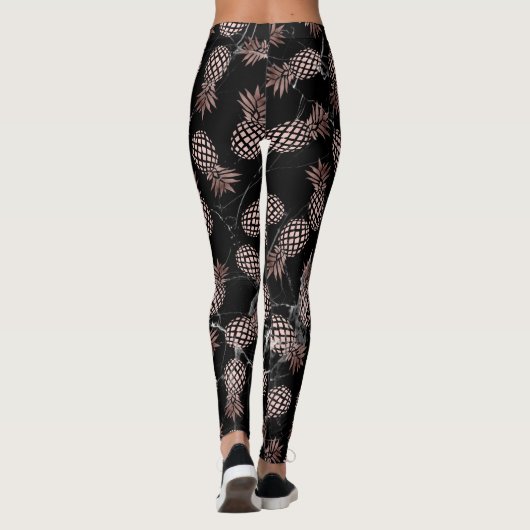 エレガントでモダンで黒い大理石のばら色の金ゴールドのパイナップル レギンス (裏面)